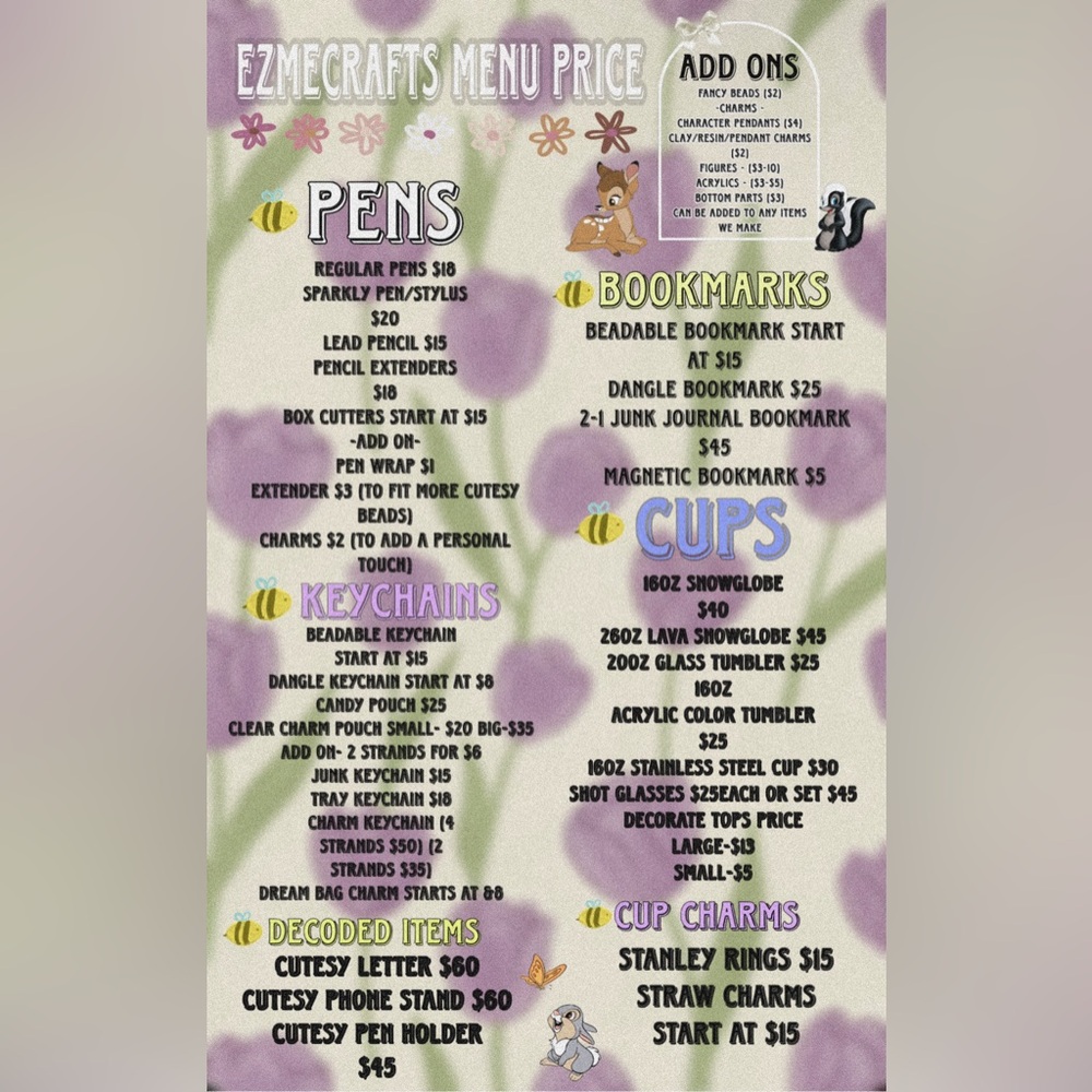 🤍Prices for Ezmecrafts🤍